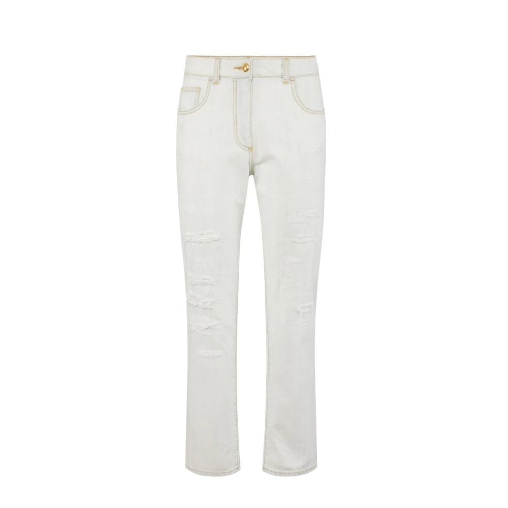 Elisabetta Franchi White Jeans With Distressed Details - Female - Straight Fit Jeans - W28 - Jeans