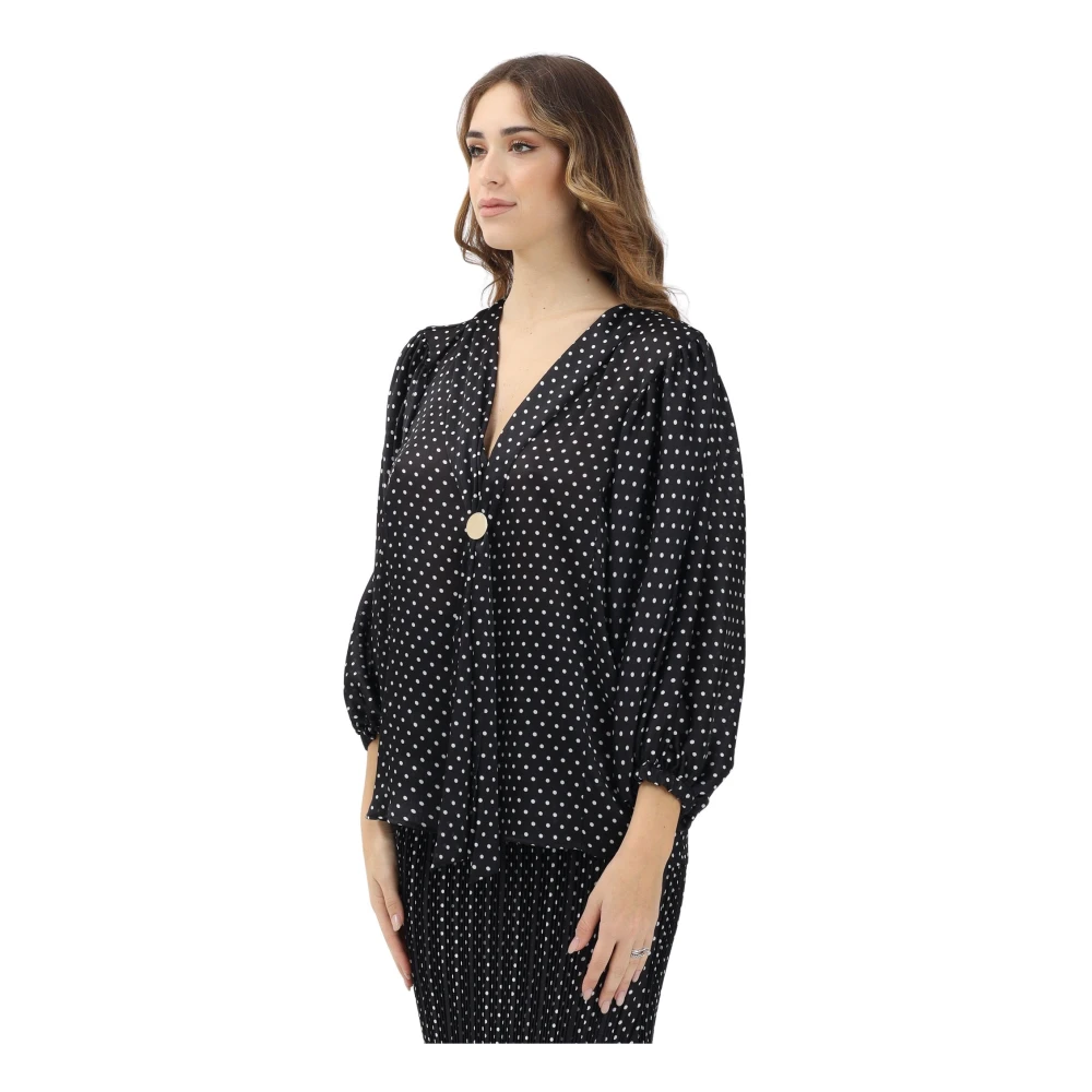 Simona Corsellini Zwarte blouse met polka dots en V-hals Black Dames