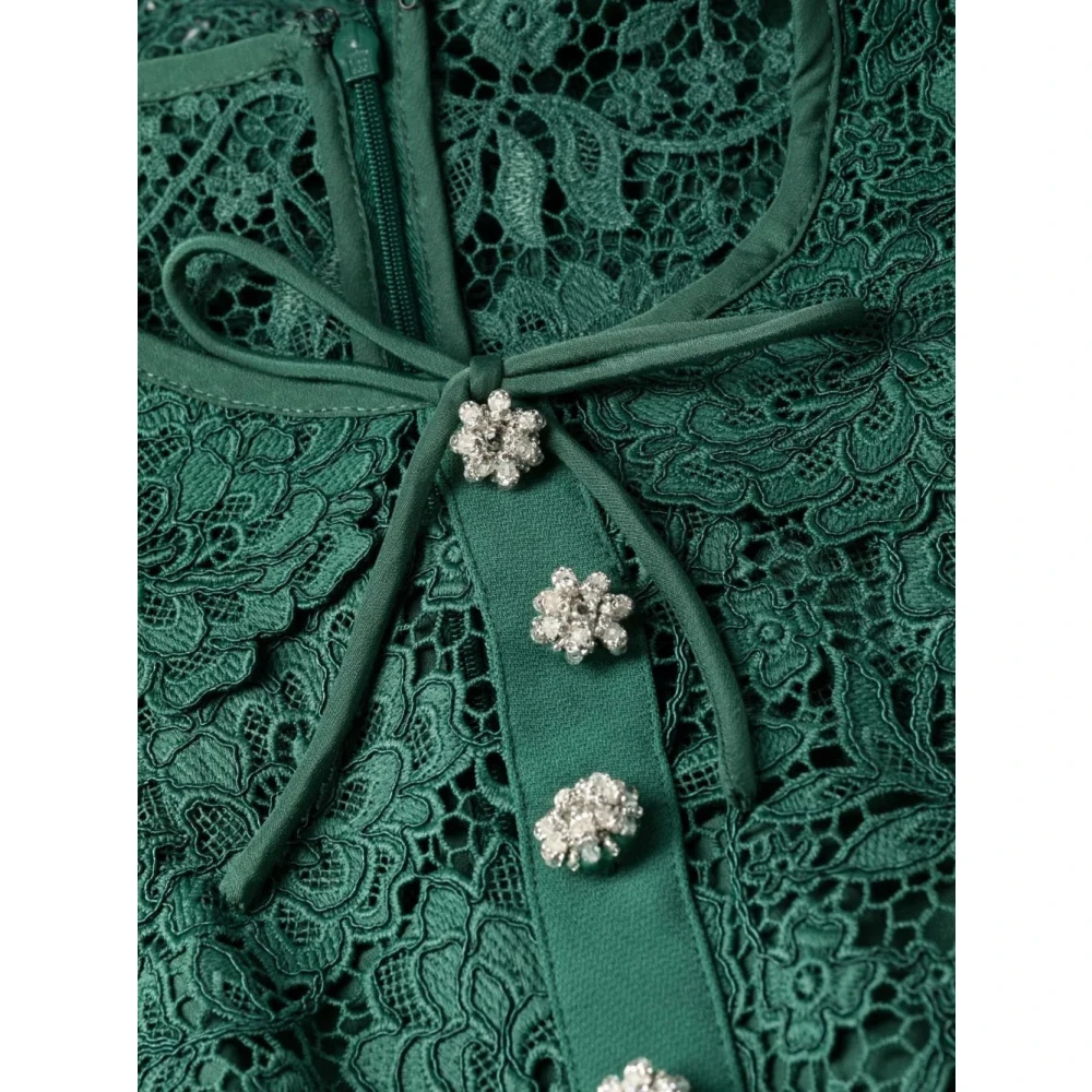 Self Portrait Elegante Groene Cord Kant Midi Jurk Green Dames