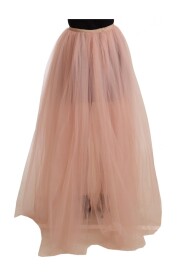 Pink Nylon Mesh Sheer Floor Length Skirt