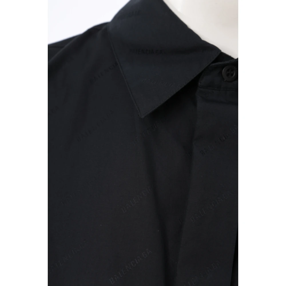 Balenciaga Zwarte Boxy Katoenen Poplin Shirt met Jacquard Logo Black Dames