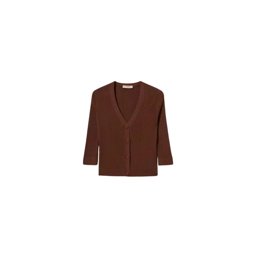 Twinset Brown Cotton And Silk Cardigan - Female - Cardigans - L - Knitwear
