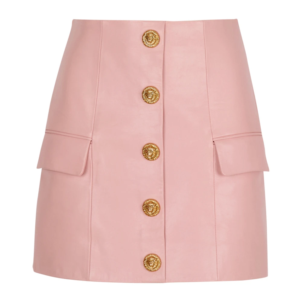 Balmain Women's Pink Short Lambskin Skirt With Buttons - Short Skirts - 2XS - Skirts