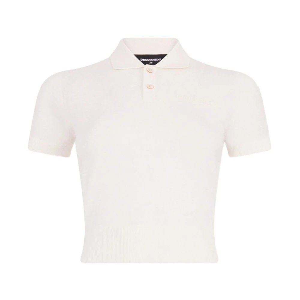 Dsquared2 Beige Polo Shirts, Female, Xs, Cropped Knit Polo