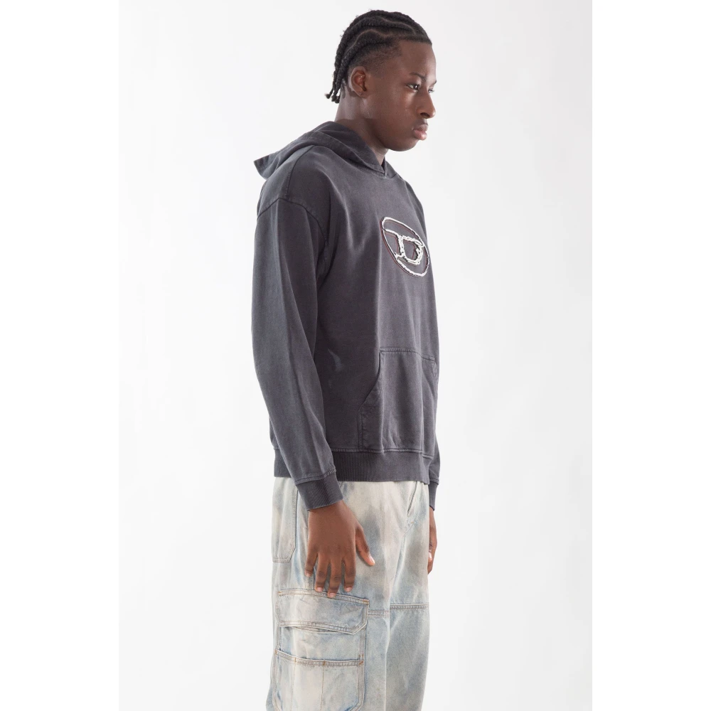 Diesel Geborduurde hoodie voor mannen Black Heren