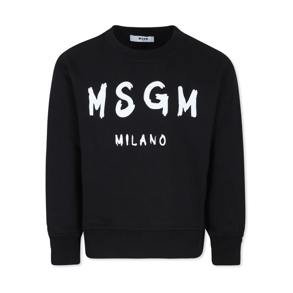Msgm Unisex Black Round Neck Sweatshirt In Cotton