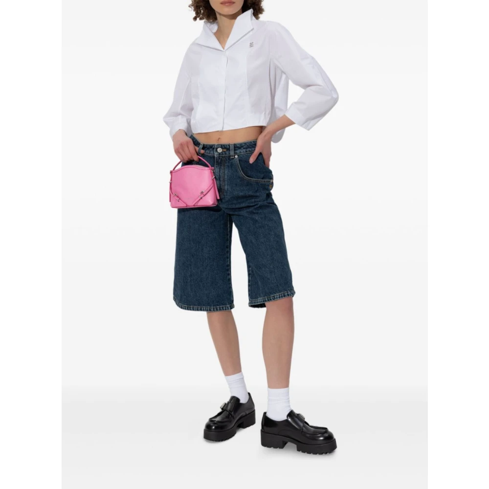 Givenchy 4G Geborduurde Knie-Lengte Denim Shorts Blue Dames