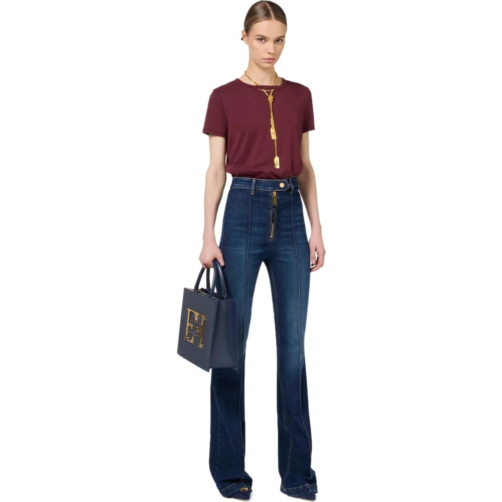 Elisabetta Franchi Bordeaux Katoenen T-shirt met Ketting Red Dames
