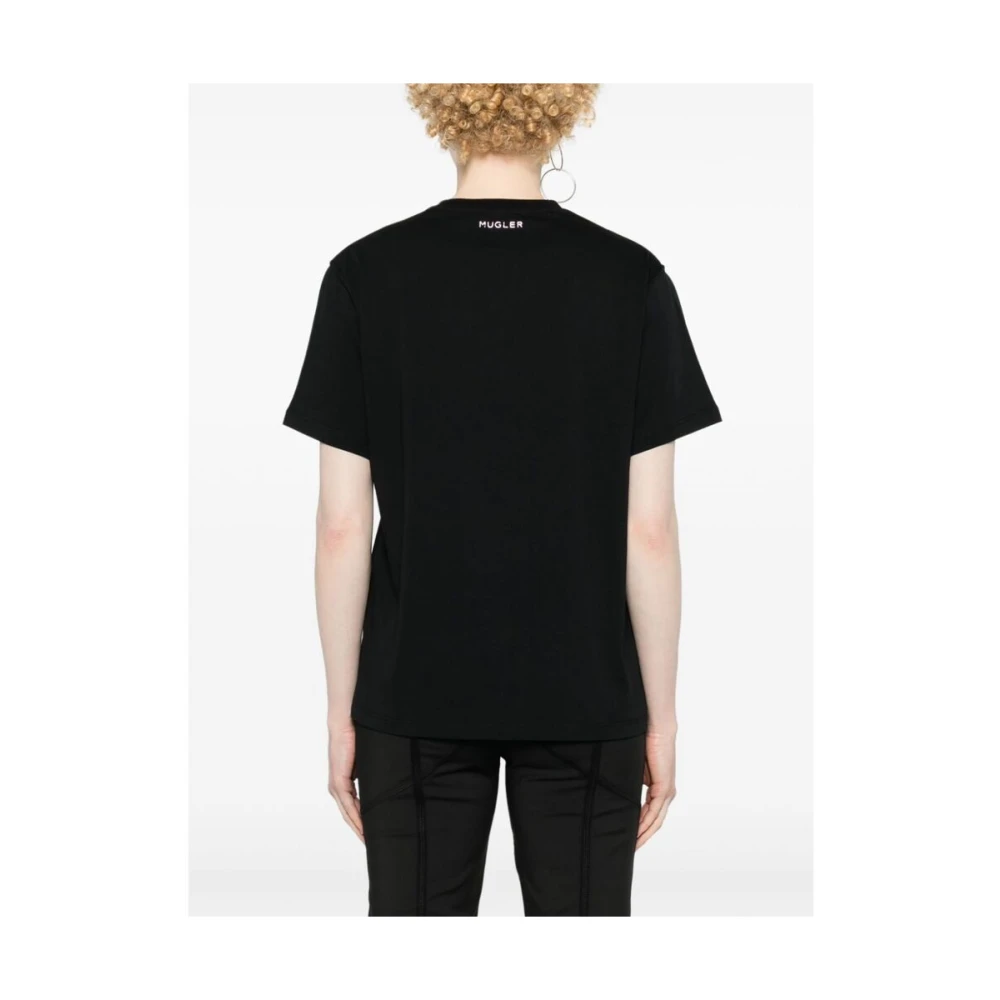 Mugler Zwarte Katoenen Jersey T-shirt Roze Anemoon Black Dames