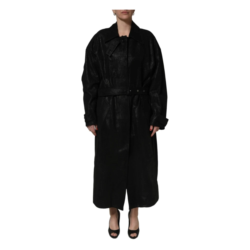 Dolce & Gabbana Women's Black Trench Coats, S, Belted Sheepskin Trench Coat