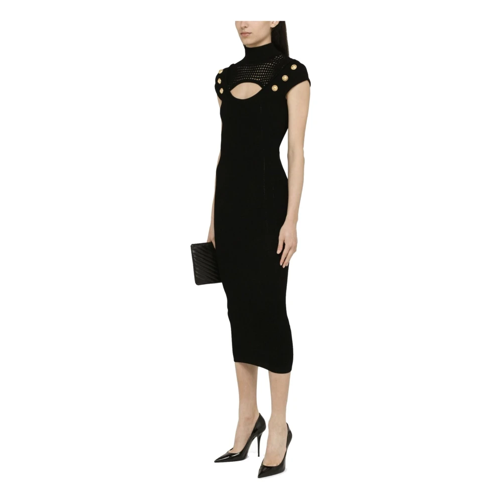 Balmain Gebreide Schede Jurk met Gouden Knopen Black Dames