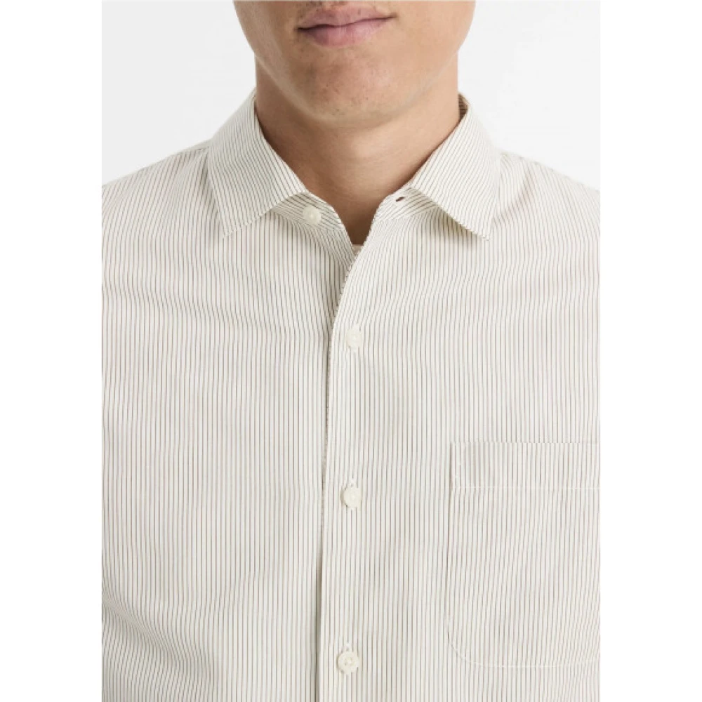 Vince Gestreept Katoenen Overhemd Beige Heren