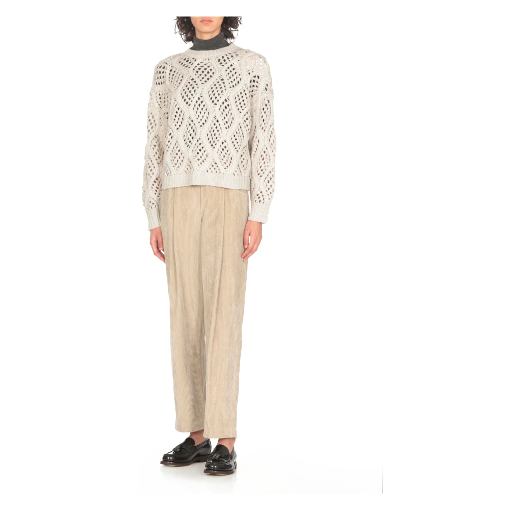 BRUNELLO CUCINELLI Ivoor Kasjmier Trui met Lurex Details Beige Dames