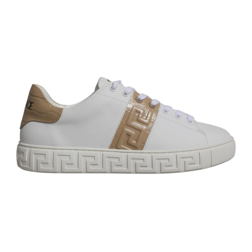 Versace , Sneakers, Male, White, 4 Uk, Greca Print Low Top Trainers White