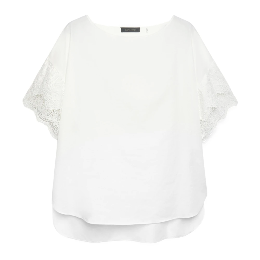 Elena Mirò Katoenen blouse met kanten randen White Dames