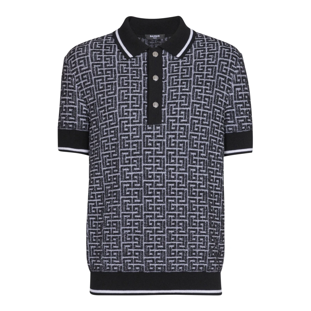 Balmain Labyrinth Knit Polo Shirt Black Heren