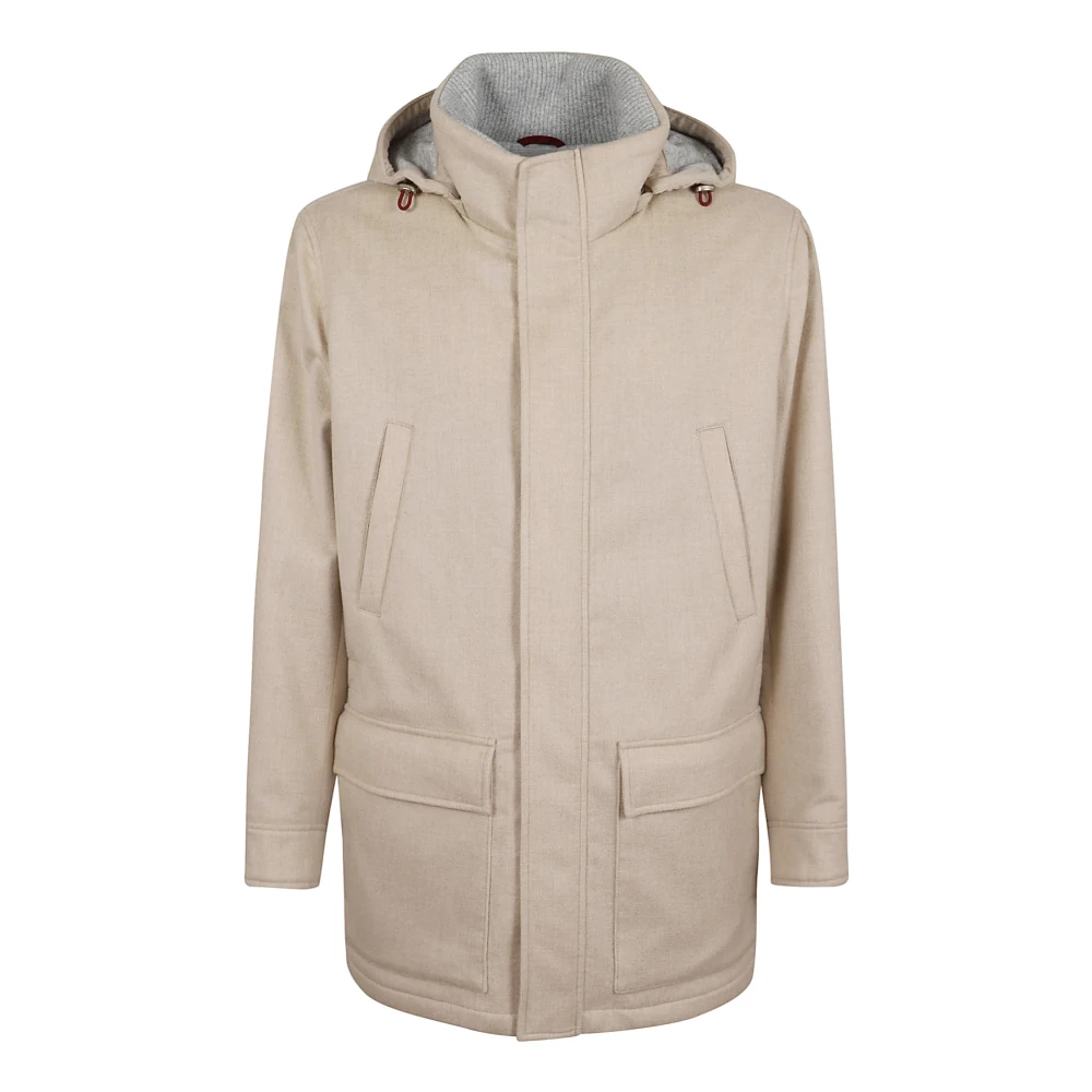 BRUNELLO CUCINELLI Elegante Neutrale Wollen Jas Beige Heren