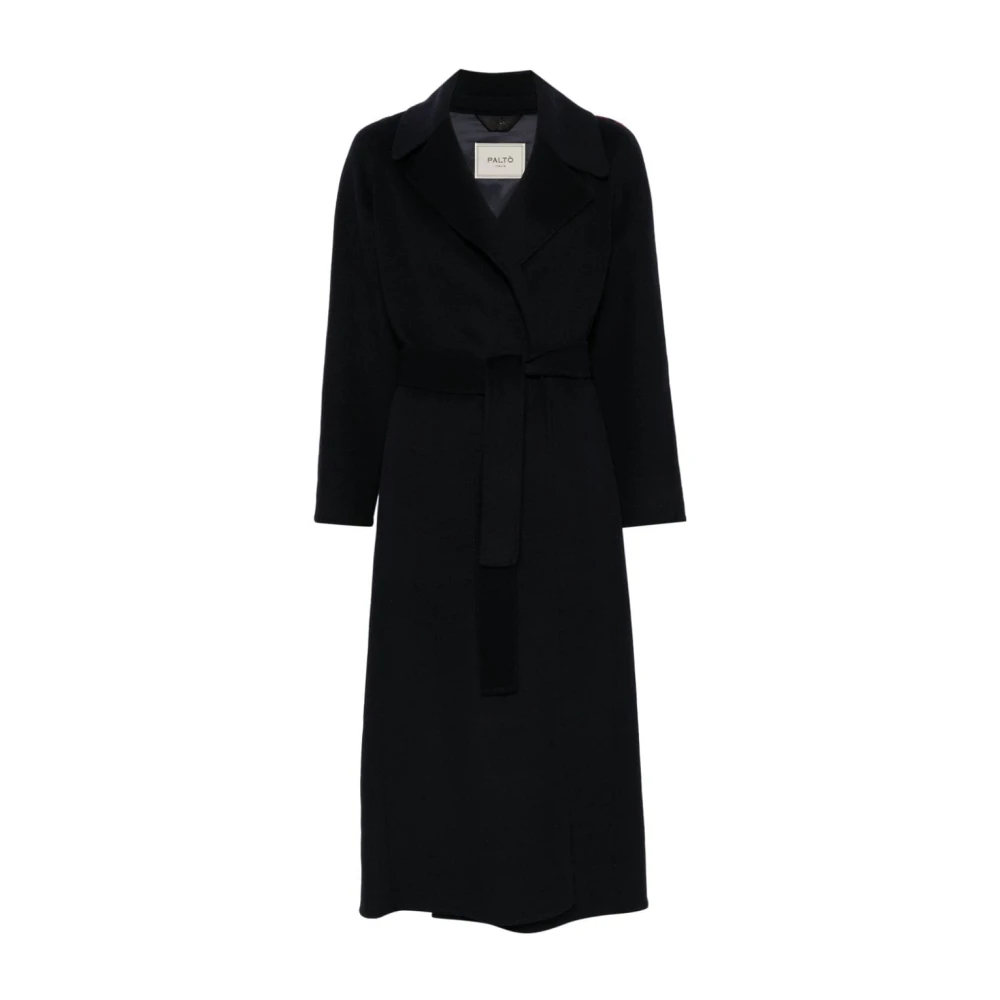 Paltò Midnight Blue Wool Blend Belted Coat Blue, Dam