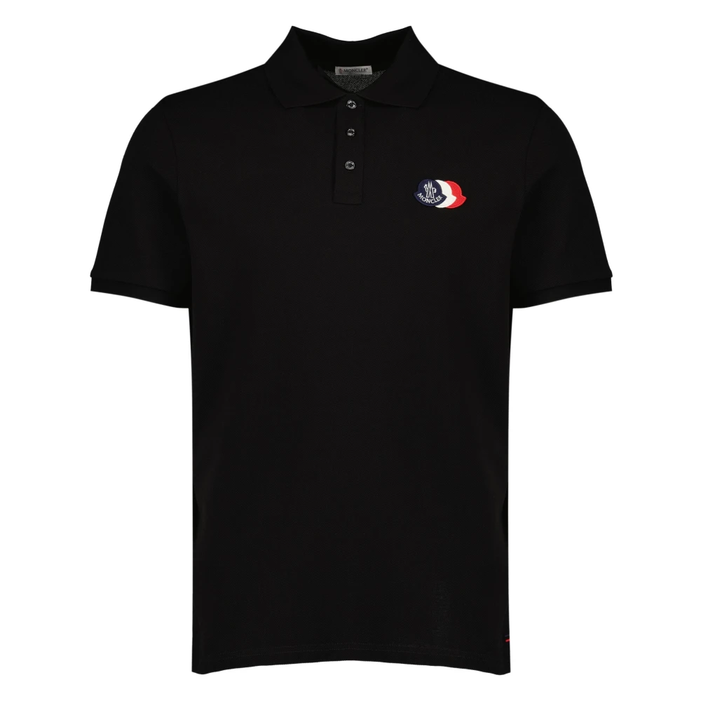 Moncler Black Cotton Piqué Polo - Male - Polo Shirts - S - Tops