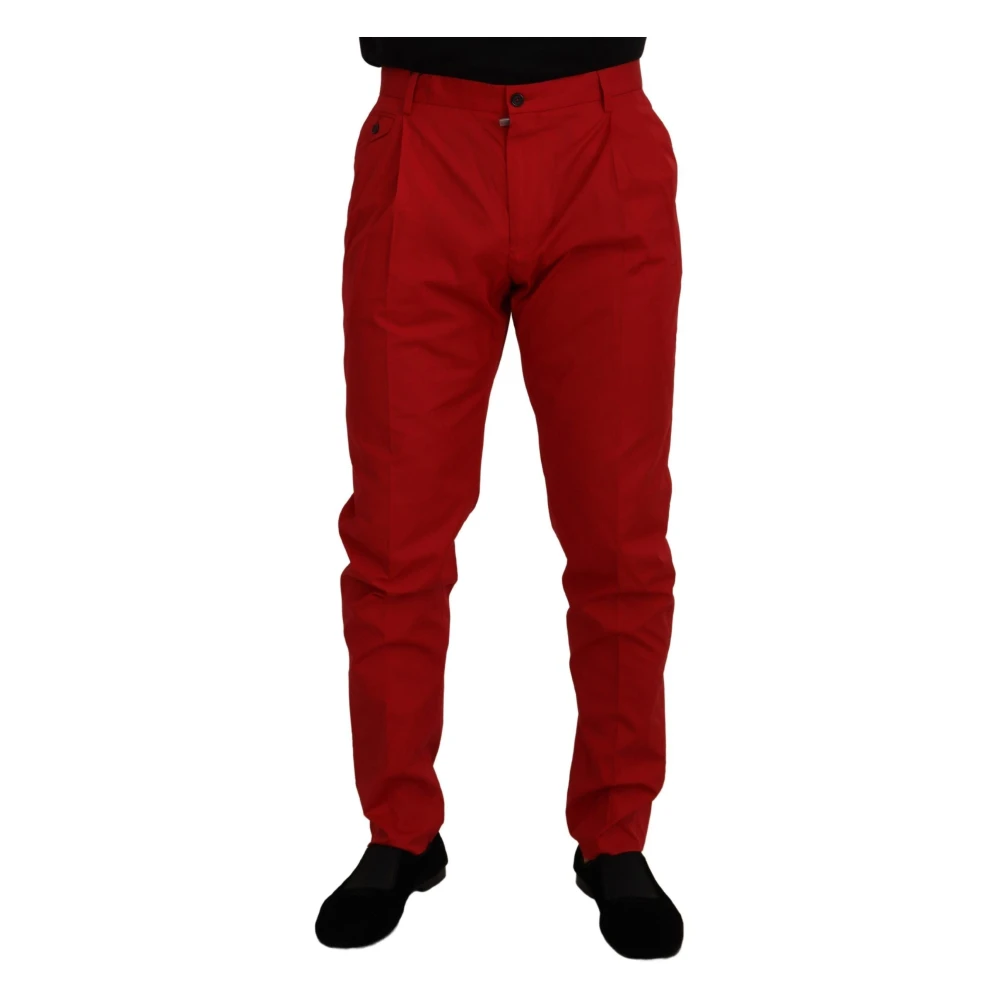 Dolce & Gabbana Men's Red Slim-Fit Trousers, Xl, Cotton Trousers Jeans