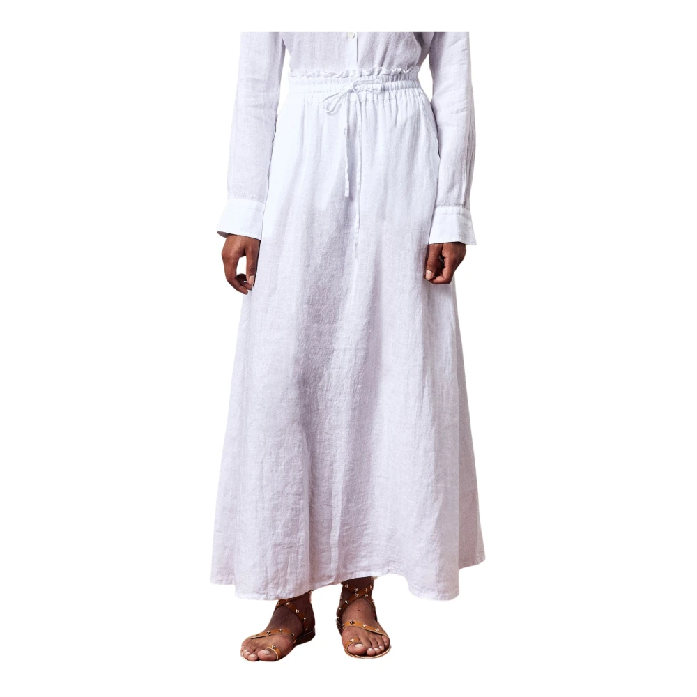 Massimo Alba Wijdvallende linnen rok met elastische taille White Dames