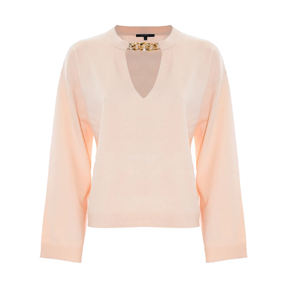 Kocca Polyester Ketting Detail V-Hals Blouse Beige Dames