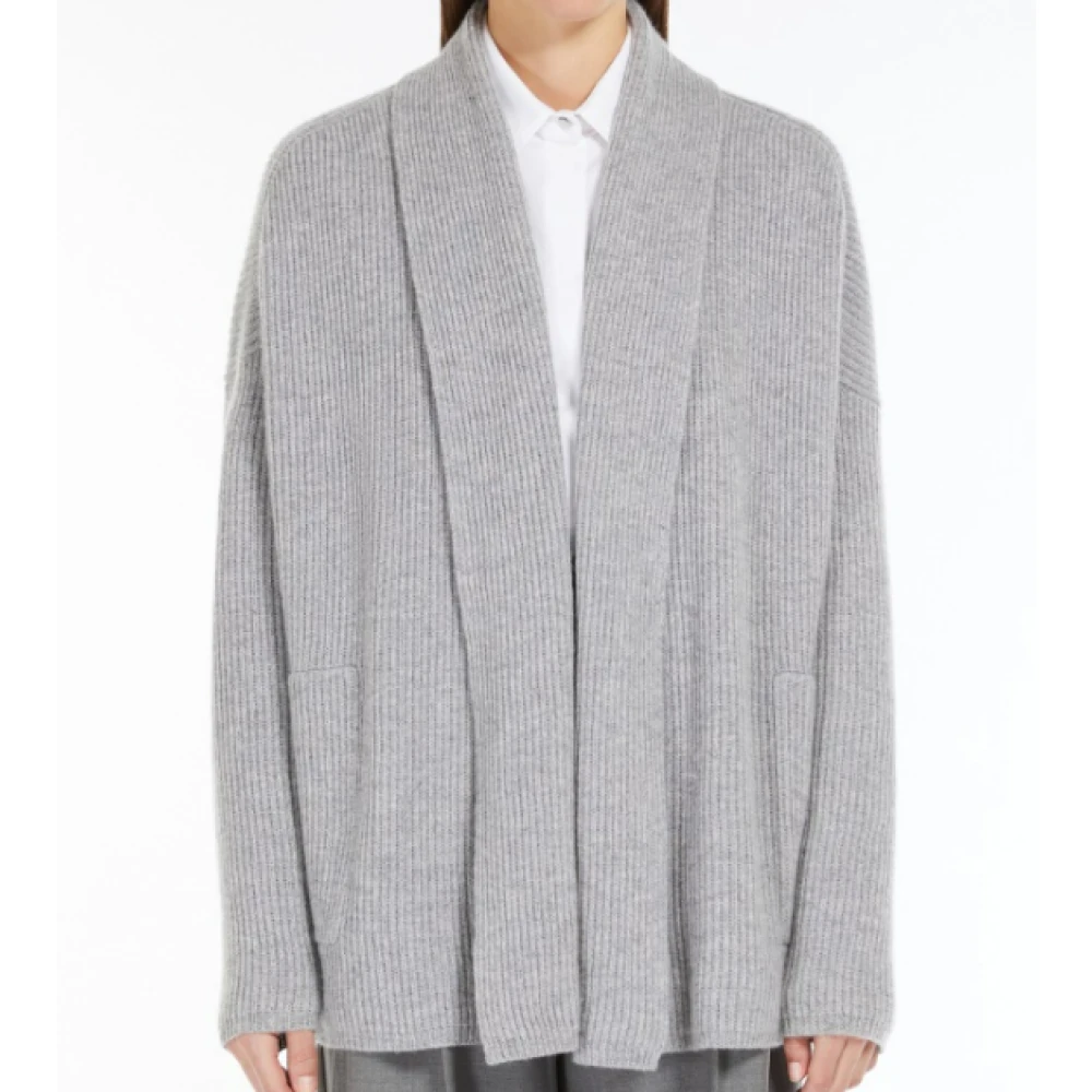 Max Mara Grijze Wol Kasjmier Vest Engelse Rib Gray Dames