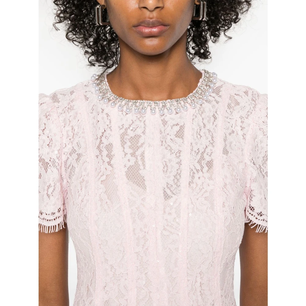 Self Portrait Roze Kant Flare Jurk met Strass Pink Dames