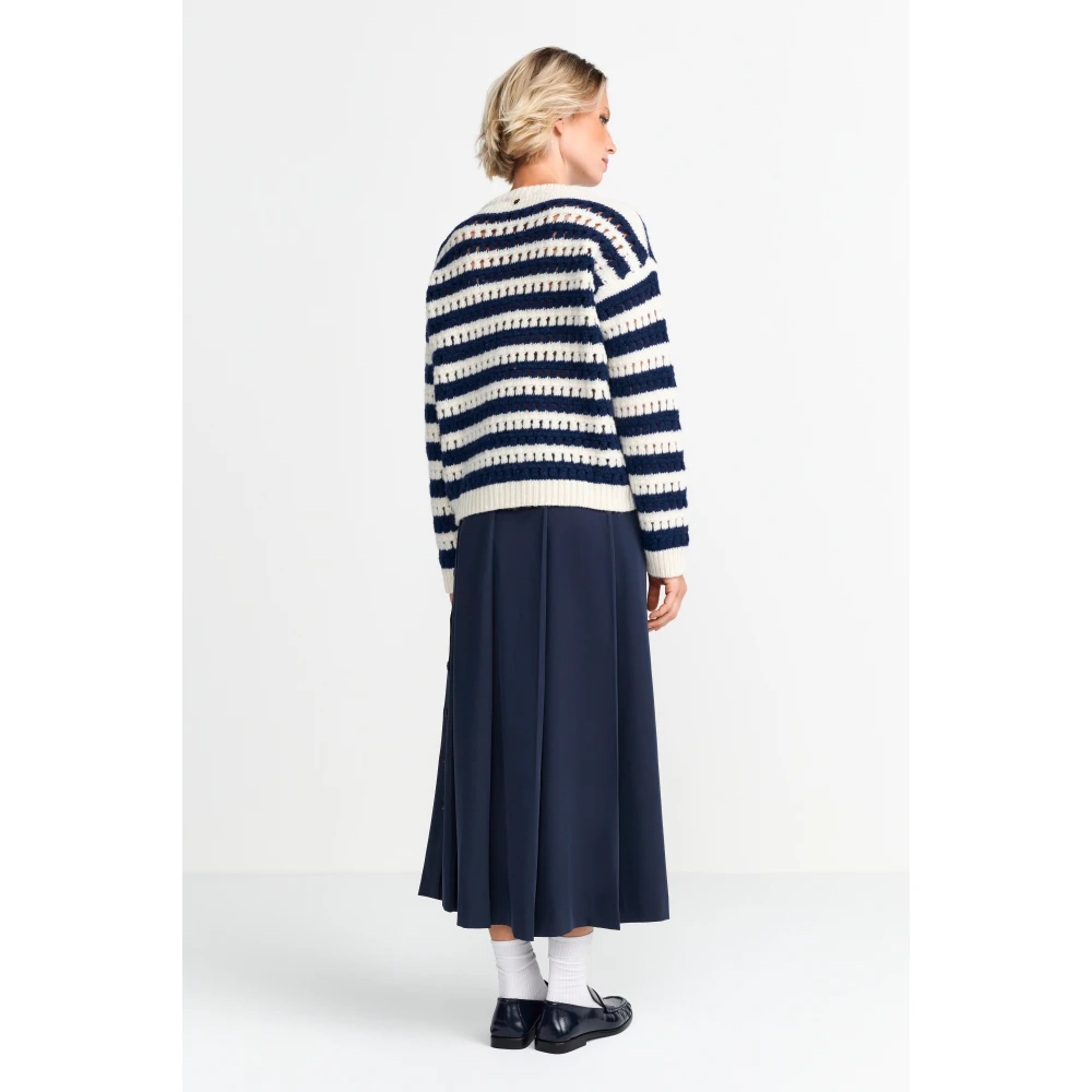 Rich & Royal Gestreepte Ajour Crew Neck Sweater Blue Dames