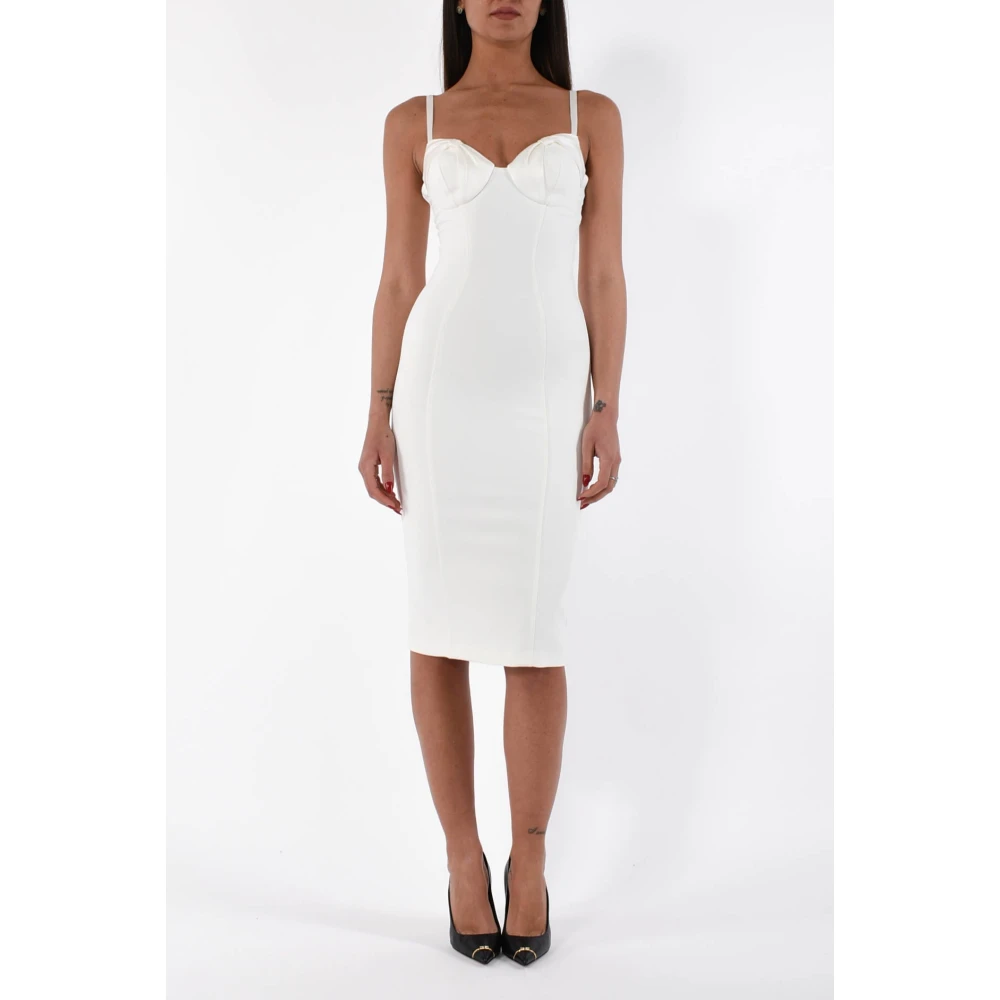 Elisabetta Franchi Midi jurk met satijnen strikken White Dames