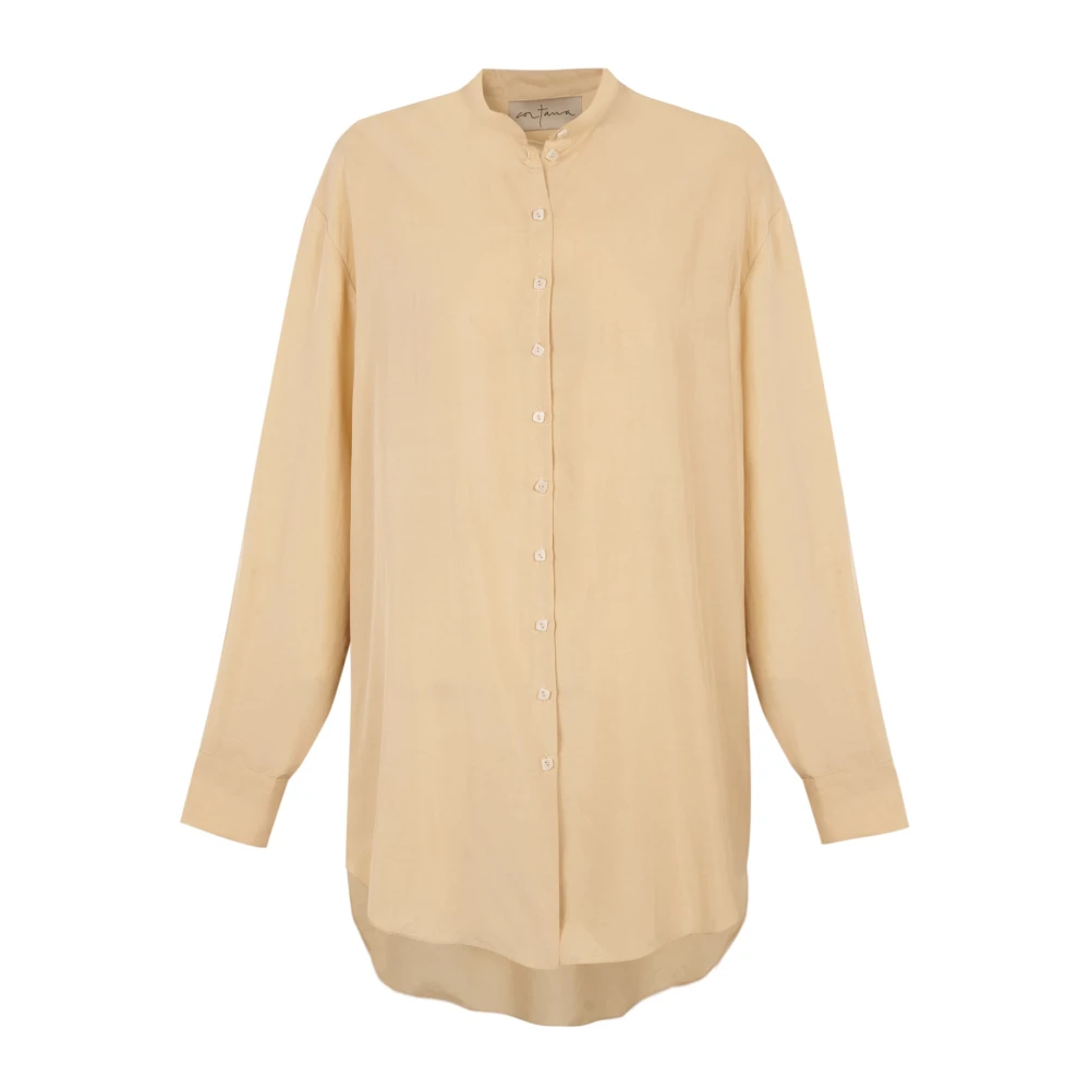Cortana Beige zijden overhemd met traditioneel detail Yellow Dames