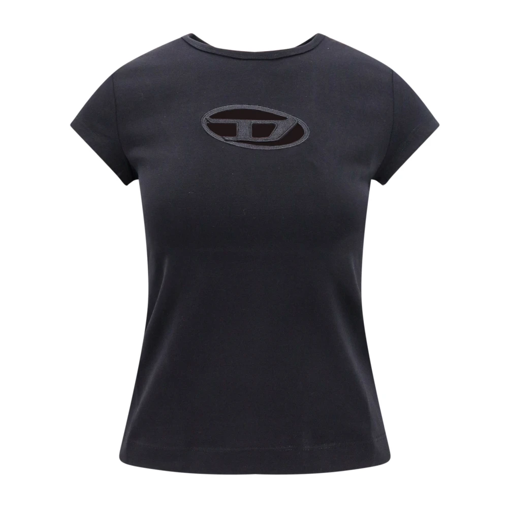 Diesel Stretch katoenen T-shirt met Cut-Out Logo Black Dames
