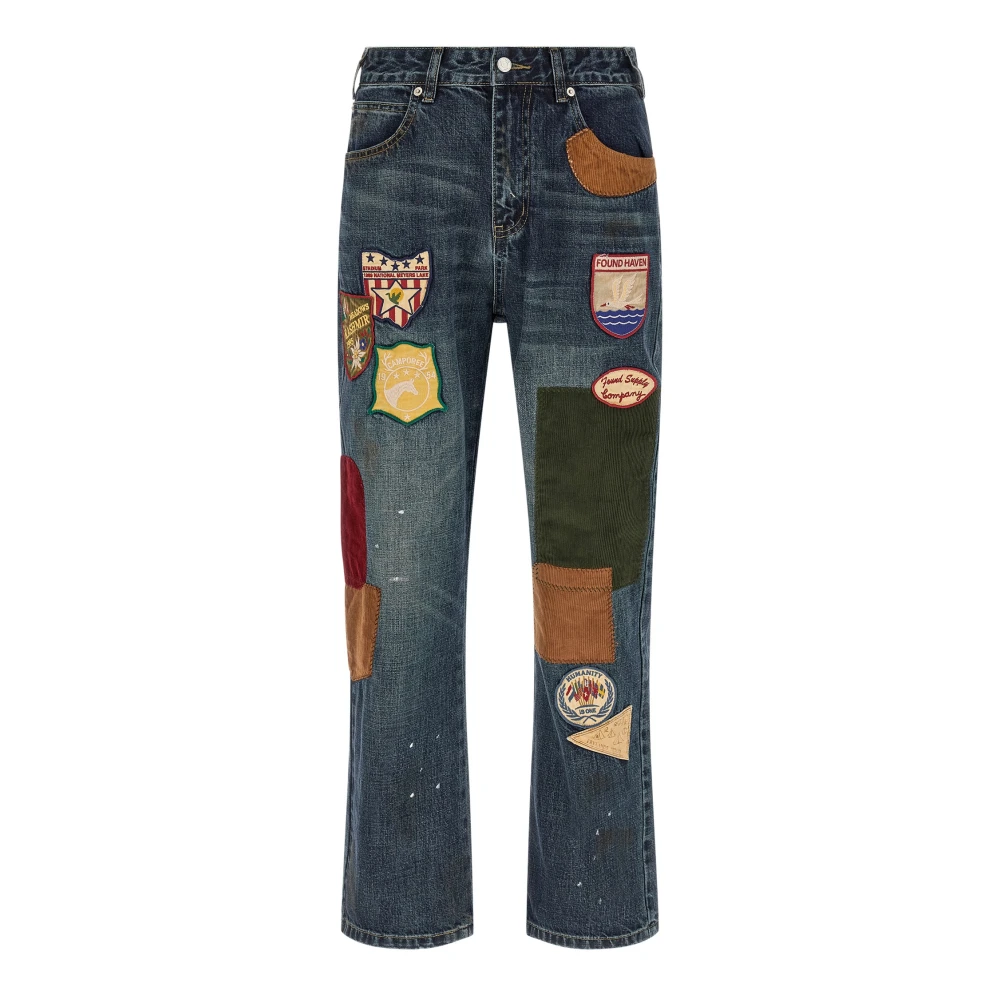 Found Herr Blå Jeans W30, Bomull, Patchwork Jeans Med Raka Ben