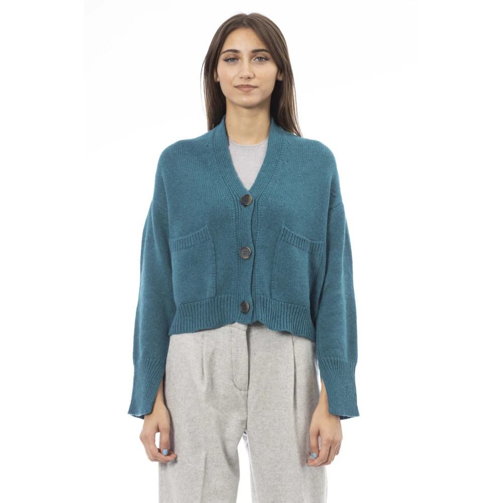 Alpha Studio Cardigan met knoopsluiting en zakken Green Dames