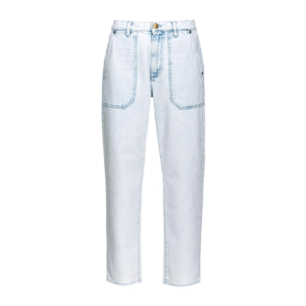 pinko Moonwash Straight Leg Denim Jeans Blue Dames