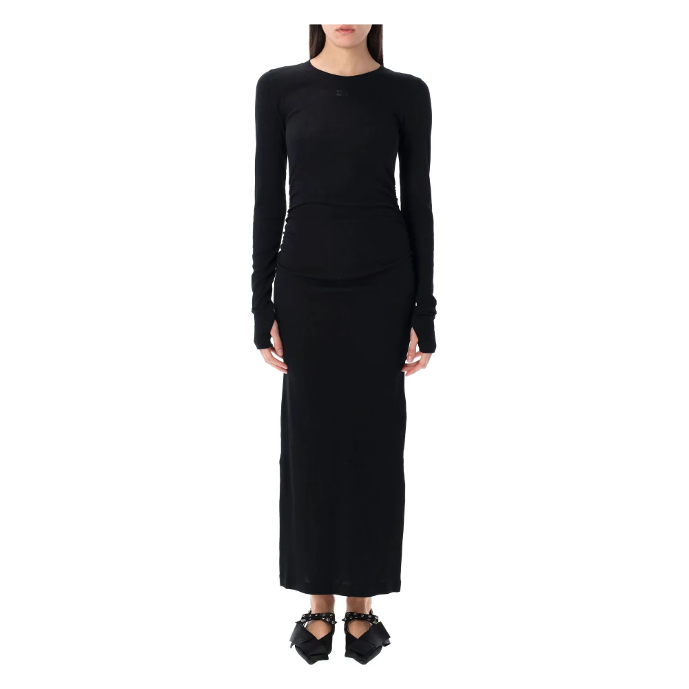 Ganni Geribbelde Lange Jurk Black Dames