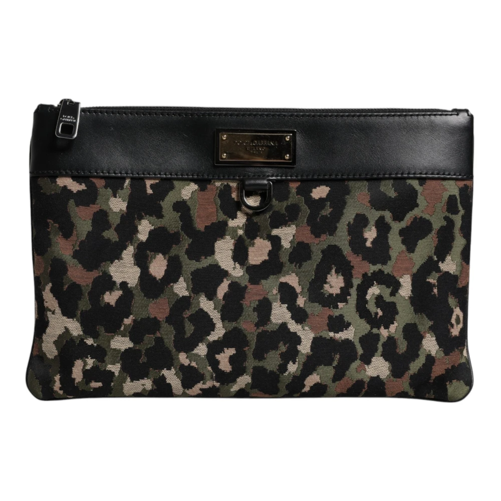 Dolce & Gabbana Women's Leopard Jacquard Logo Plaque Pouch Bag