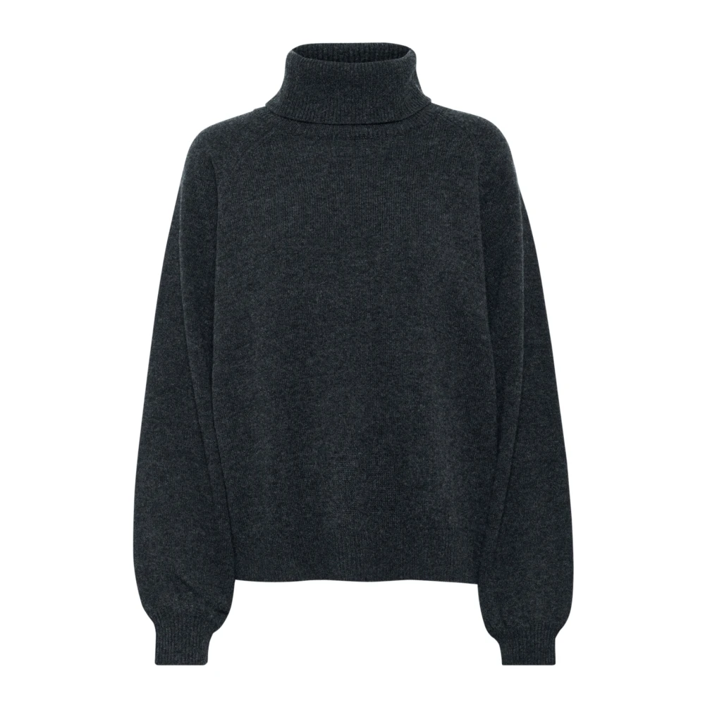 Gestuz Gray Turtlenecks, Female, 2XS, Soft Wool Rollneck Jumper Deep Graphite