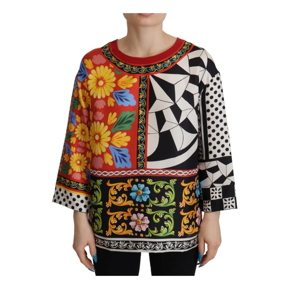 Dolce & Gabbana Silke Barock Blommig Blus Multicolor, Dam