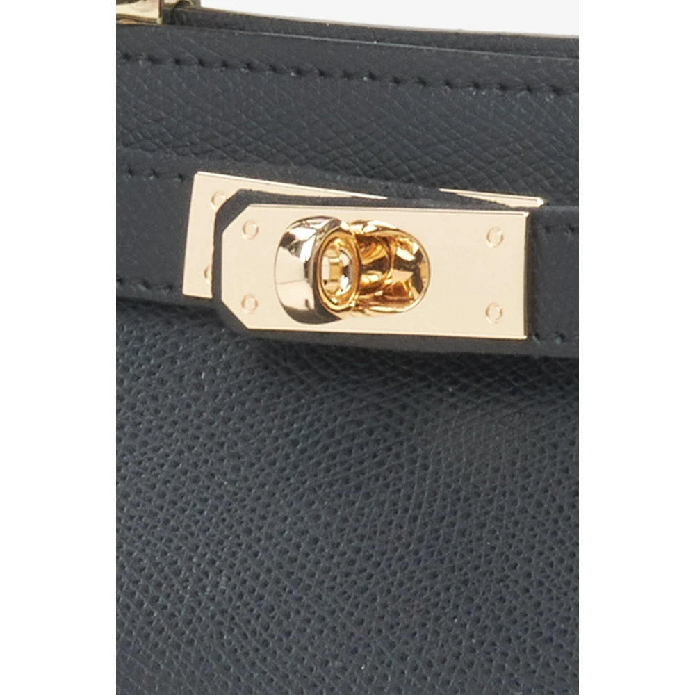 Estro Luxe Zwarte Leren Satchel Handtas Black Dames