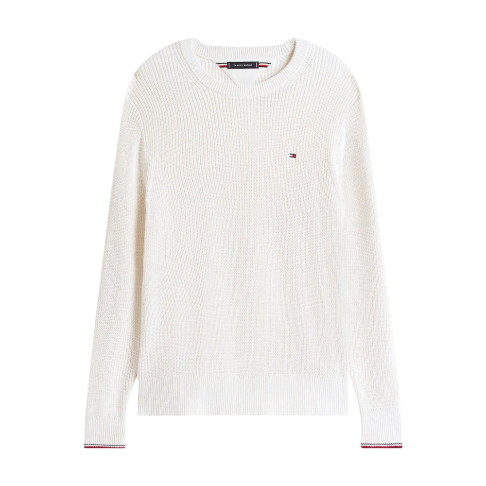 Tommy Hilfiger Men's White Round-Neck Knitwear, Xl, Rwb Rib Crew Neck Jumper