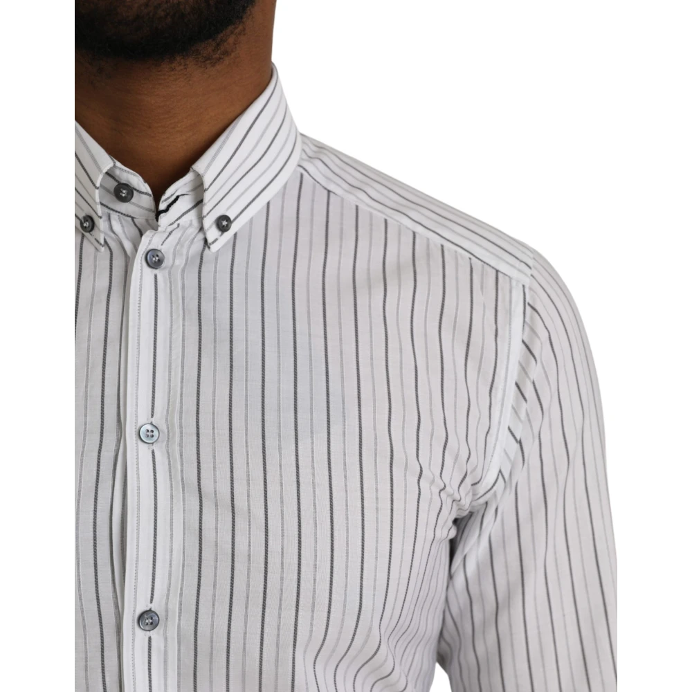 Dolce & Gabbana Gestreepte formele jurk gouden overhemd White Heren