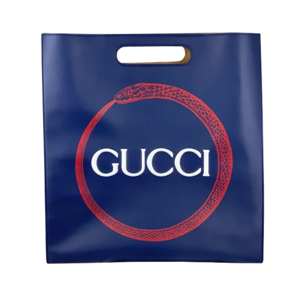 Gucci Vintage Luxe Rode Slangenleren Tote Tas Blue Dames