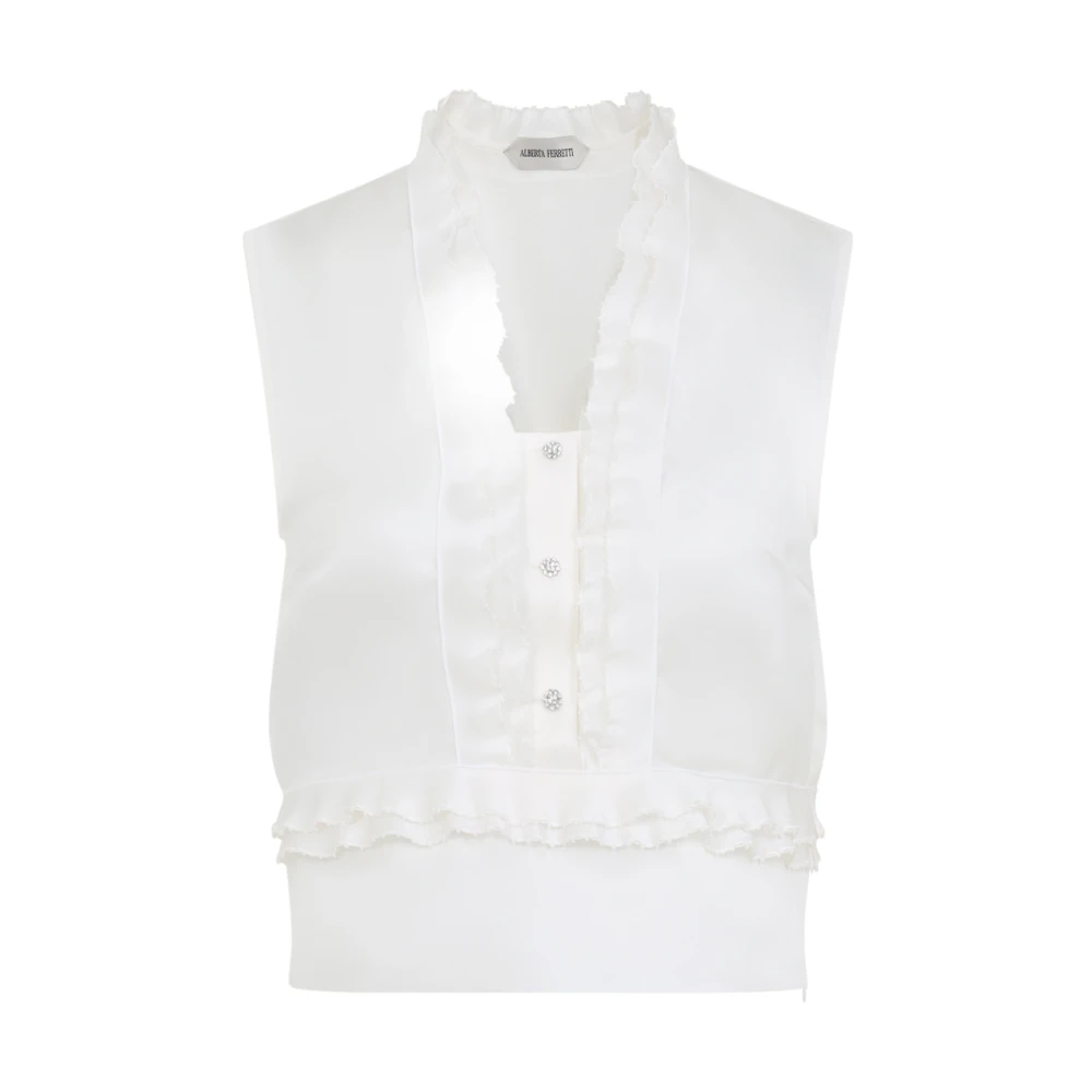 Alberta Ferretti Women's Beige Sleeveless Tops, M, Triple Organza Top