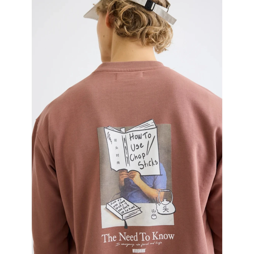 Woodbird Sweatshirt met logoprint Brown Heren