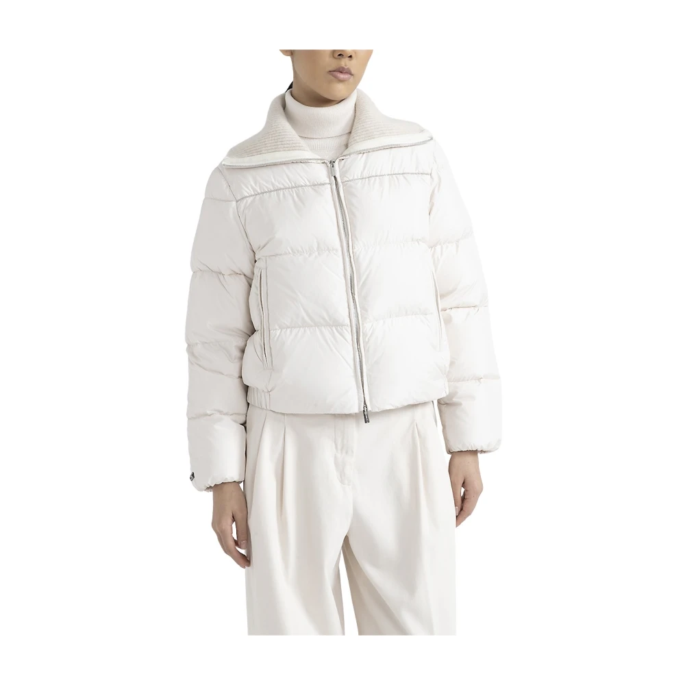 PESERICO Korte donsjack met tricot kraag Beige Dames