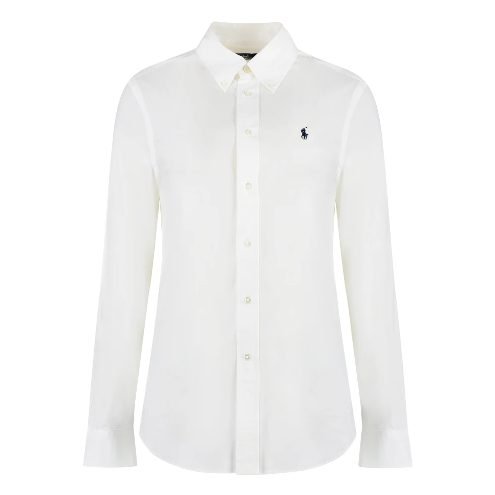 Polo Ralph Lauren Bomull Stretch Skjorta med Rundad Nederkant White, Dam