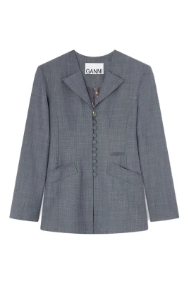 Wool Melange Suiting Long Button Blazer
