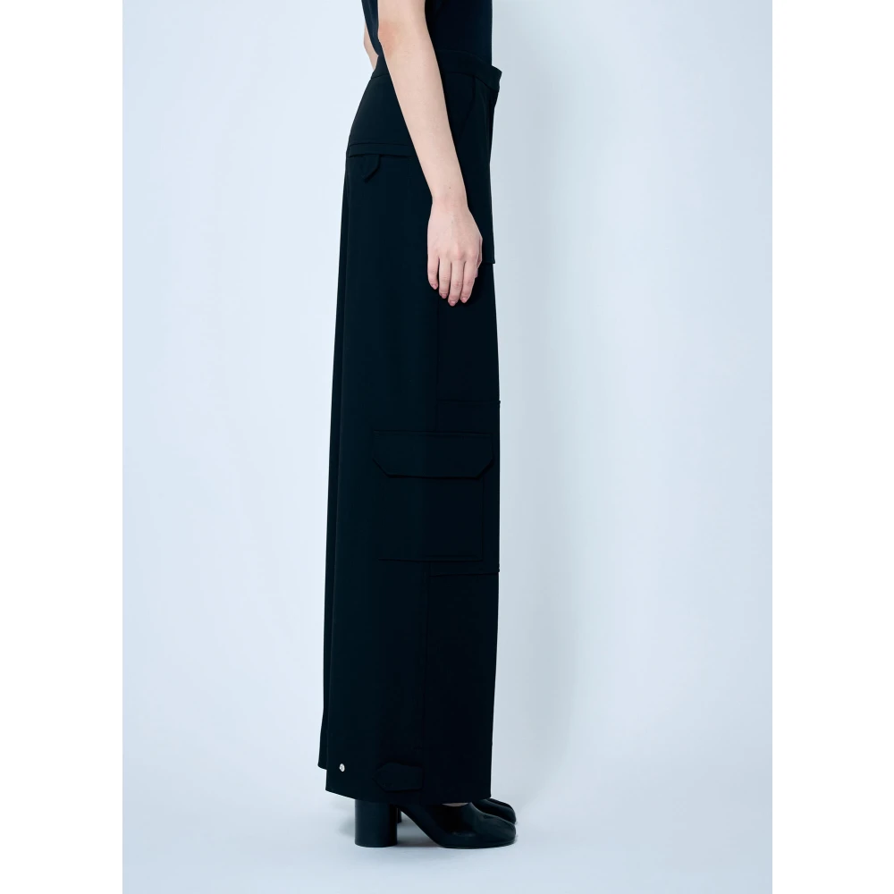 Ganni Cargo Broek in Vloeiende Weefsel Black Dames