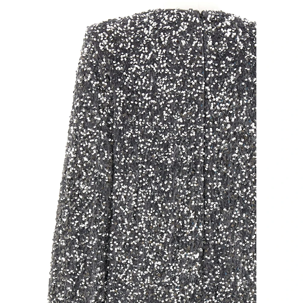 Elisabetta Franchi Zilveren Pailletten Geborduurde Minijurk Gray Dames
